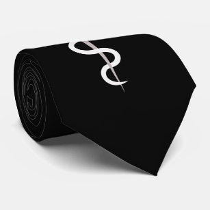 Cravate Symbole de Caduceus Médicale Élégant noir