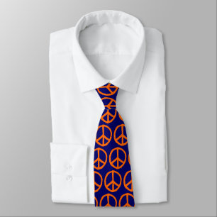 Cravate Symbole de paix tiré - Orange sur bleu foncé