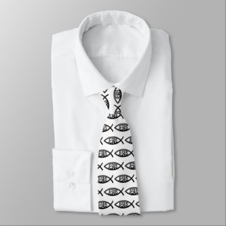 Cravate Symbole de poisson chrétien de Jésus noir et blanc