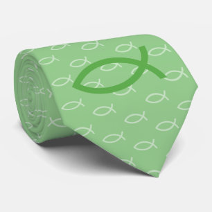Cravate Symbole de poisson chrétien Vert