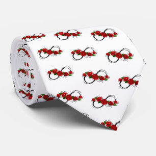 Cravate Symbole d'infini avec les roses rouges