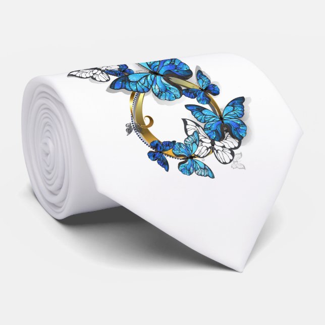 Cravate Symbole infini de papillons Morpho bleus (Roulé)