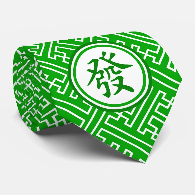 Cravate Symbole Lucky Mahjong - Vert foncé (Roulé)