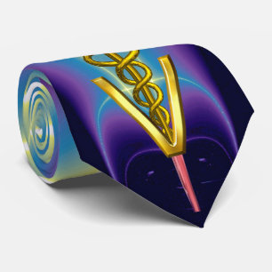 Cravate SYMBOLE VÉTÉRINAIRE D'OR CADUCÉ, Bleu pourpre