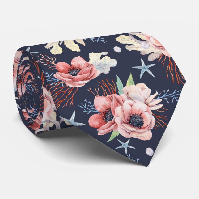Cravate Symboles océaniques magnifiques sur le bleu profon (Roulé)