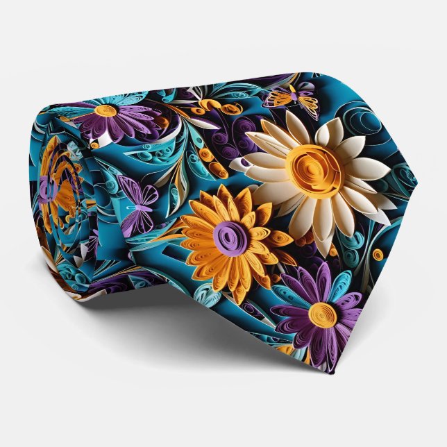 Cravate Symphonie florale Necktie d'Art Quillé (Roulé)