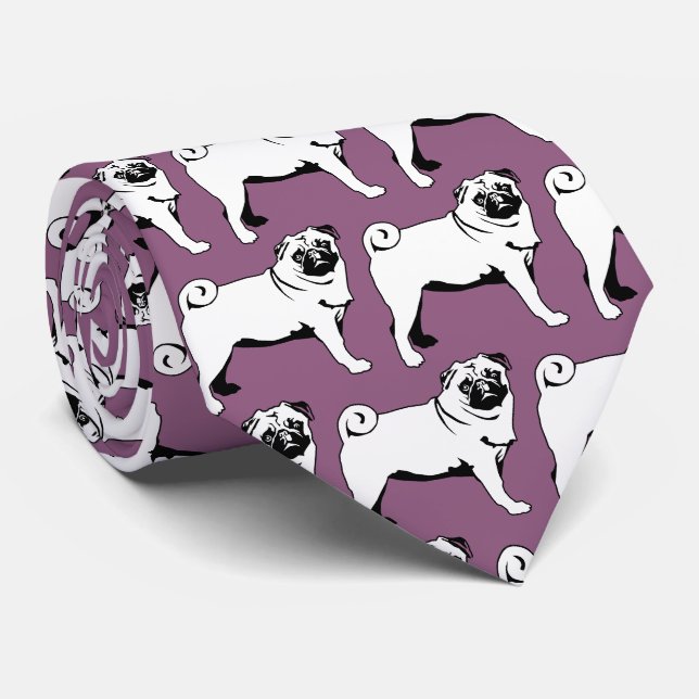 Cravate T-shirt Mops 2 côtés imprimés  (Roulé)