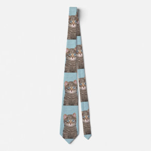 Cravate Tabby Gris Peinture Chat - Cute Original Art Chat