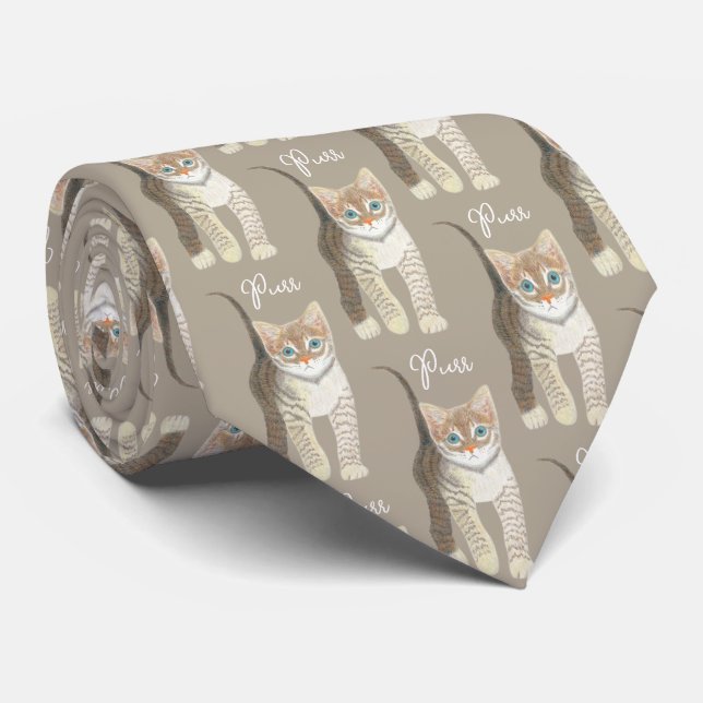Cravate Tabby Kitten With Text Lightest Brown Necktie (Roulé)