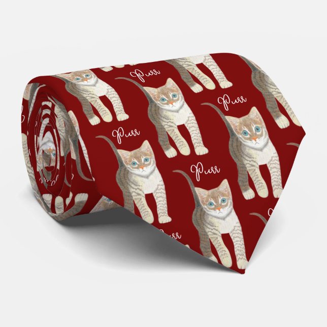 Cravate Tabby Kitten With Text Maroon Necktie (Roulé)