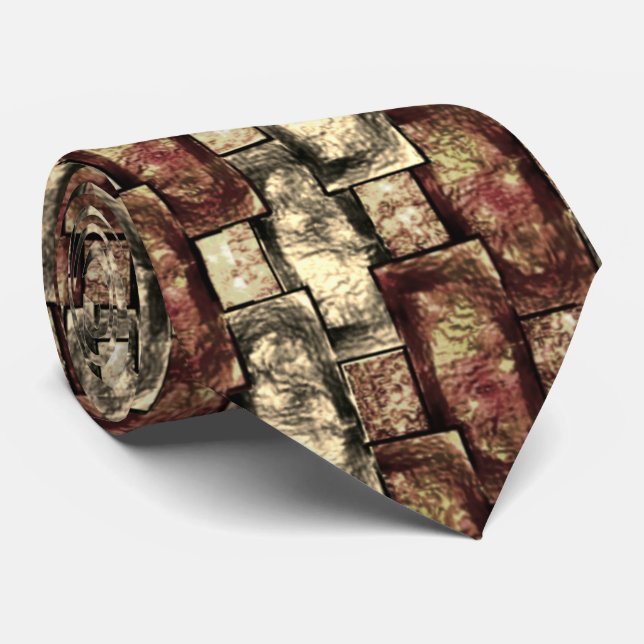 Cravate Tache Brown et dorée, pièces rectangulaires sculpt (Roulé)
