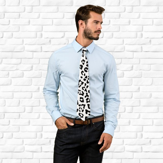 Cravate Tache de léopard noir et blanc (Black and White Leopard Spot Neck Tie)
