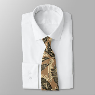 Cravate Tan and Grey Leaf Print Mens