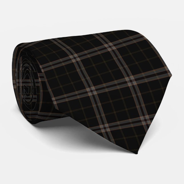 Cravate Tan doux rouge Tartan noir Plaid (Roulé)