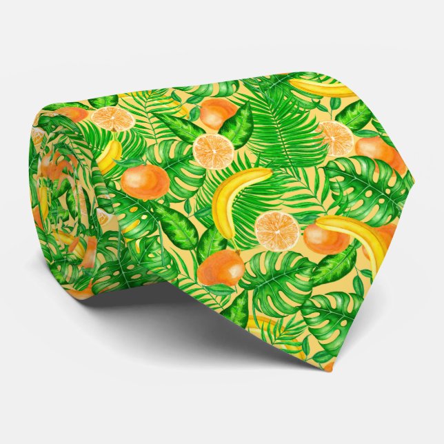 Cravate Tangerines, bananes et feuilles tropicaux (Roulé)