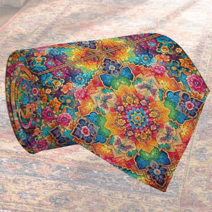 Cravate Tapis Indien de Luxe Designer Faux Col de Soie
