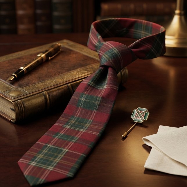 Cravate Tartan à carreaux classique rouge profond et vert  (Créateur téléchargé)
