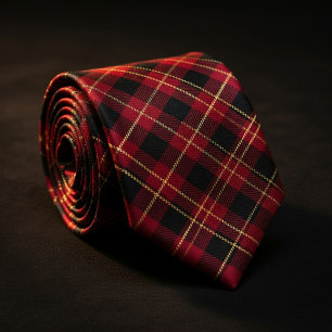 Cravate Tartan à carreaux rouge et or de luxe