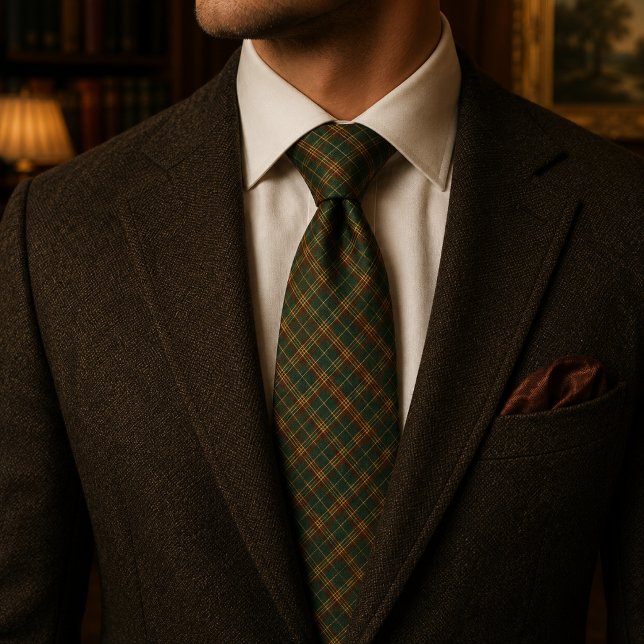Cravate Tartan à carreaux vert chasseur rustique (Créateur téléchargé)