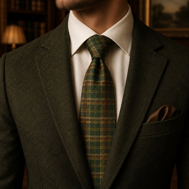 Cravate Tartan à carreaux vert chasseur rustique (Créateur téléchargé)