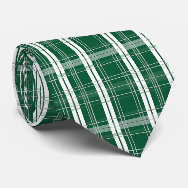 Cravate Tartan à carreaux vert et blanc classique (Roulé)