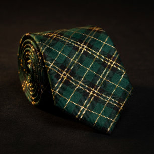 Cravate Tartan à carreaux vert forêt et or