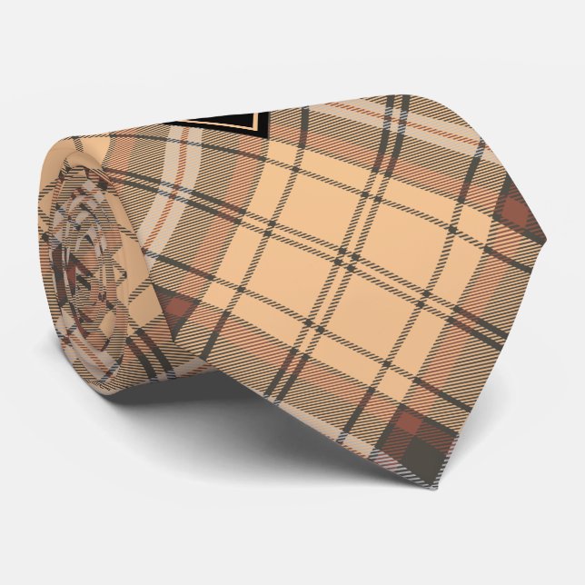 Cravate Tartan beige et marron (Roulé)