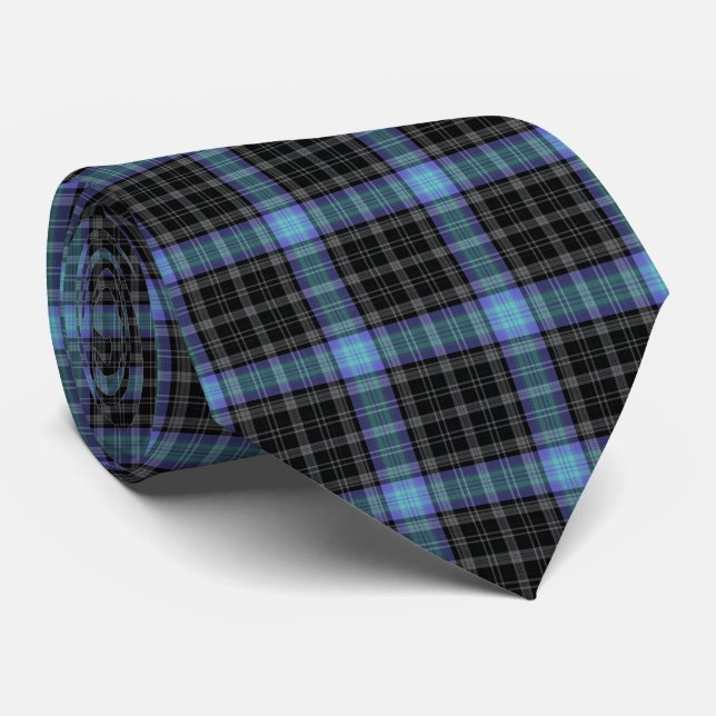 Cravate Tartan bleu clair gris noir (Roulé)