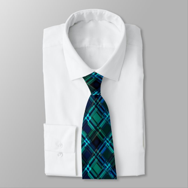 Cravate Tartan bleu royal et vert (Attaché)