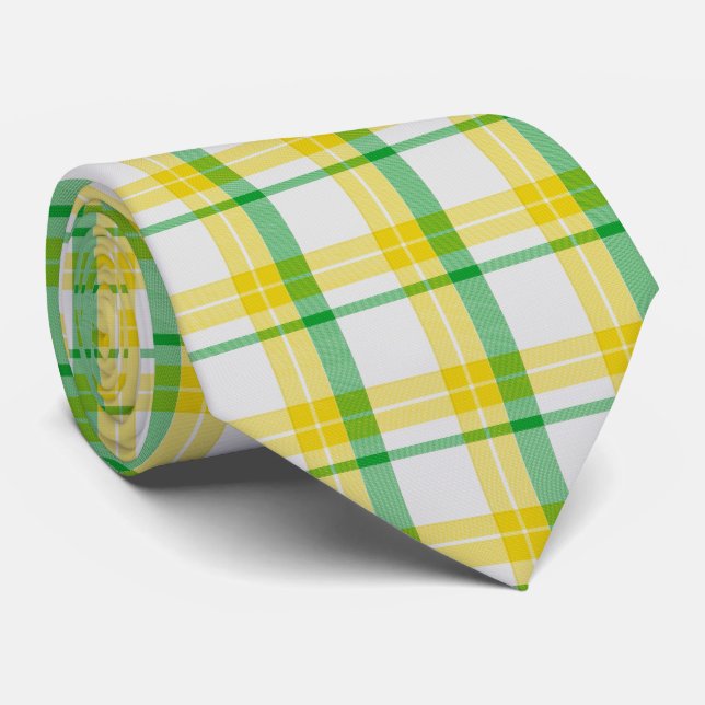 Cravate Tartan d'impression en Motif vert jaune (Roulé)
