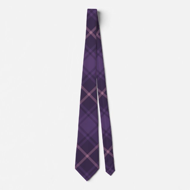 Cravate Tartan Foncé Violet Élégant Pour Hommes (Devant)