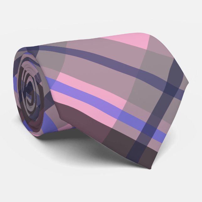 Cravate Tartan Moderne Bleu Rose Noir Motif (Roulé)
