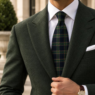 Cravate Tartan Navy Vert Forêt Patrimoine