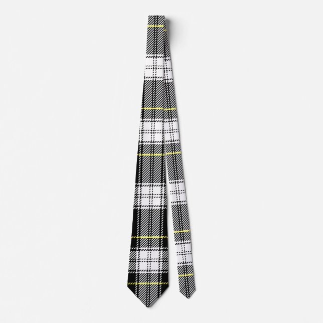 Cravate Tartan noir, blanc, gris et jaune (Devant)