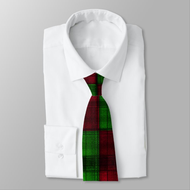 Cravate Tartan rouge et vert de Noël. (Attaché)