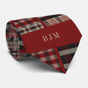 Cravate Tartan rouge profond monogramme