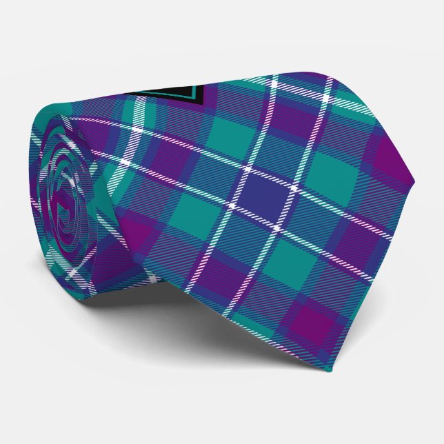 Cravate Tartan vert de mer, violet et bleu (Roulé)