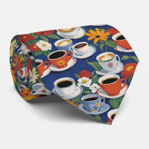 Cravate Tasses à café et à thé Théière Floral Bleu