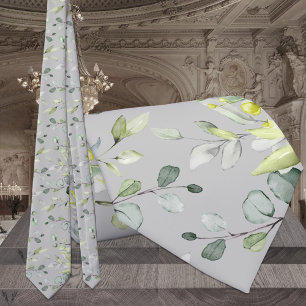 Cravate Taupe Gris Sage Vert Eucalyptus Élégant Mariage