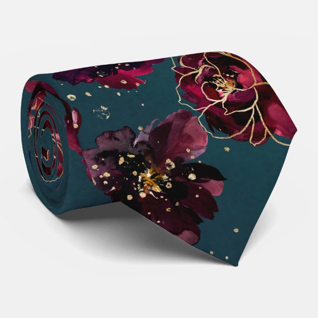 Cravate Teal Bordeaux Saphir Ton Tonique Or Mariage (Roulé)