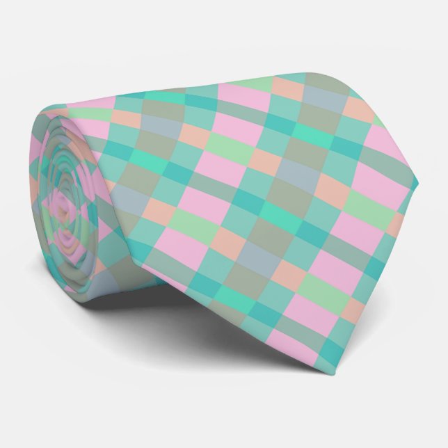 Cravate Teal Turquoise Green Blue Pink Pattern Neck Tie (Roulé)