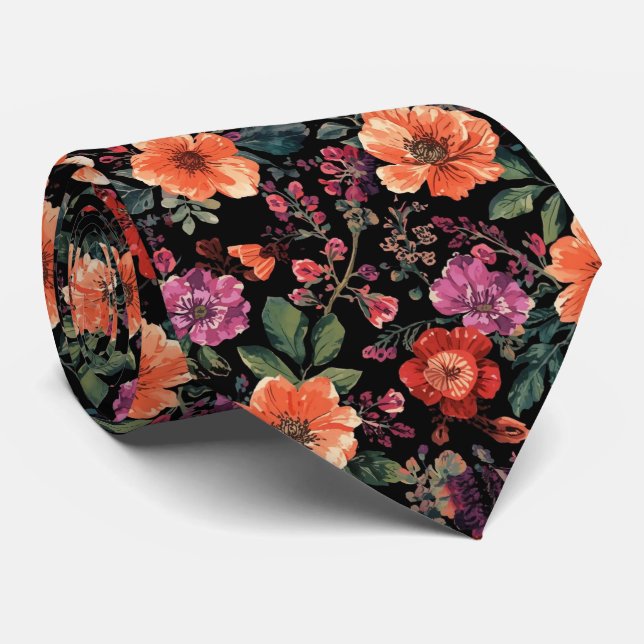 Cravate Teintes élégantes de fleurs d'été à l'aquarelle no (Roulé)