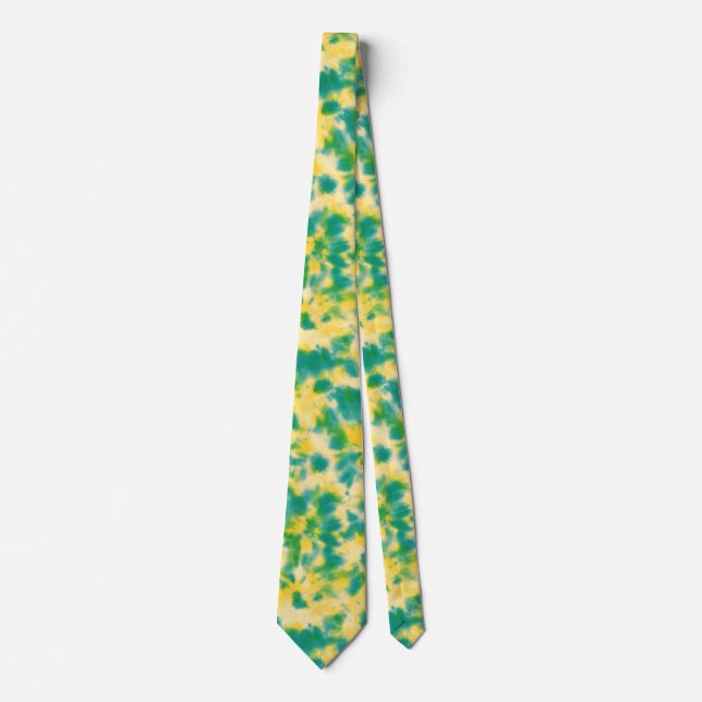 Cravate Teinture Abstraite à l'aquarelle verte et jaune (Devant)