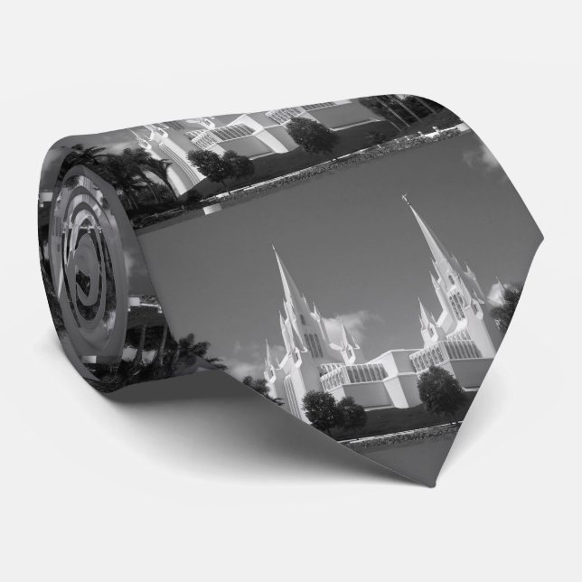 Cravate Temple de San Diego LDS en noir et blanc (Roulé)