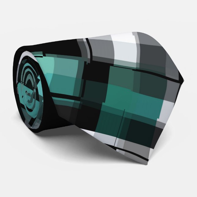 Cravate Tendance Turquoise Vert Bleu Noir Blanc Abstrait P (Roulé)