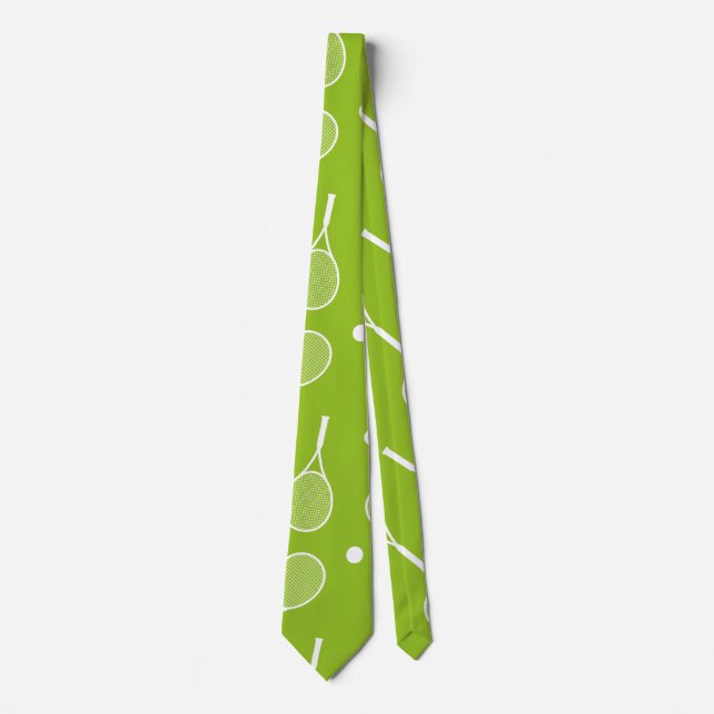Cravate Tennis ball et raquette sur vert (Devant)