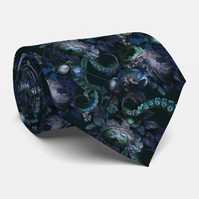 Cravate Tentacle Turquoise De Cthulhu Gothique Avec Fleurs (Roulé)