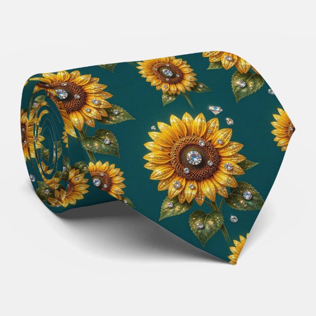 Cravate Tenue Décontractée | Tournesols et Diamants (Roulé)