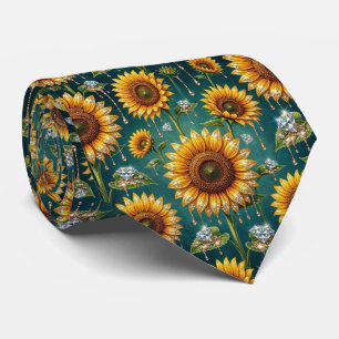 Cravate Tenue Décontractée Tournesols et Diamants