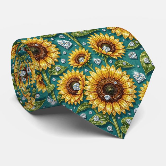Cravate Tenue Décontractée | Tournesols et Diamants (Roulé)